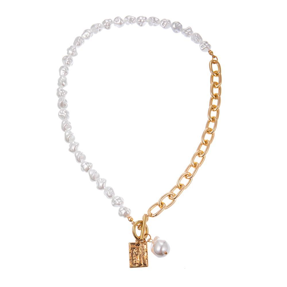 Necklace Pendant Lock-Chains Punk Jewelry Irregular Pearl