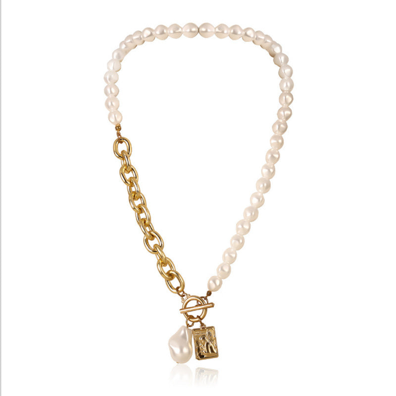 Necklace Pendant Lock-Chains Punk Jewelry Irregular Pearl