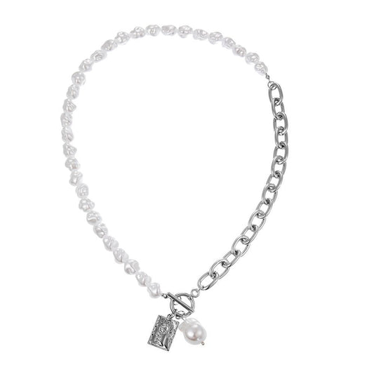 Necklace Pendant Lock-Chains Punk Jewelry Irregular Pearl